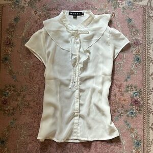 Motel Rocks Cream Ruffle Tie Blouse